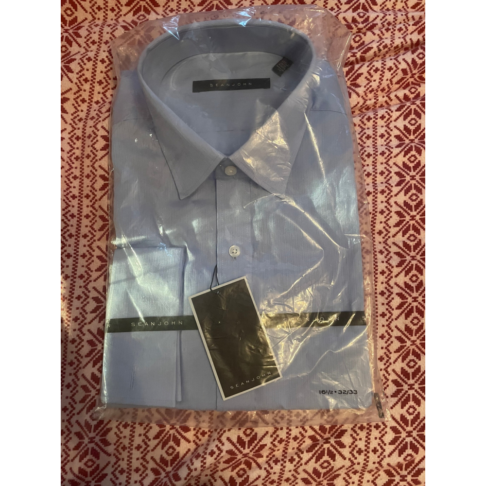 Men's Sean John Light Blue Regular Fit Dress Shirt Neck 16.5